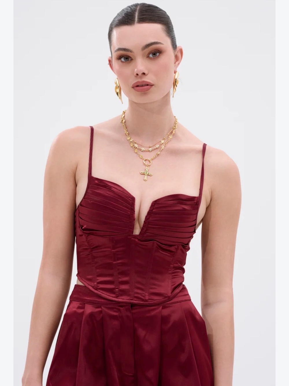 NWT AKIRA Satin Bustier Crop Top in Deep Wine Sz M/L/XL